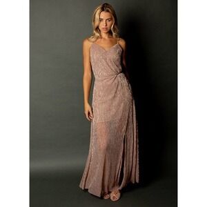 Joyfolie Maxi Dress Rose Gold Slit Party Cocktail Evening Formal Dress XXS‎ NWT